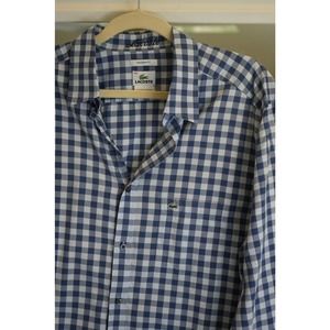 Lacoste Blue Check Sport Shirt Button Down Size XL / 44